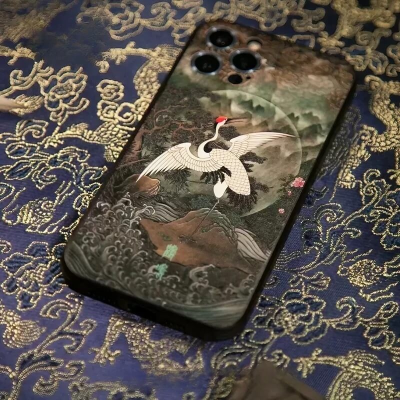 iPhone 16 Pro Max Art Case - Textured Cranes Calling in the Deep Valley TPU