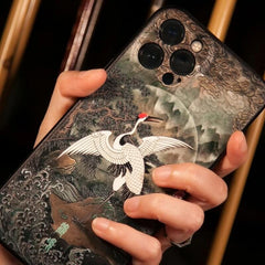 iPhone 16 Pro Max Art Case - Textured Cranes Calling in the Deep Valley TPU