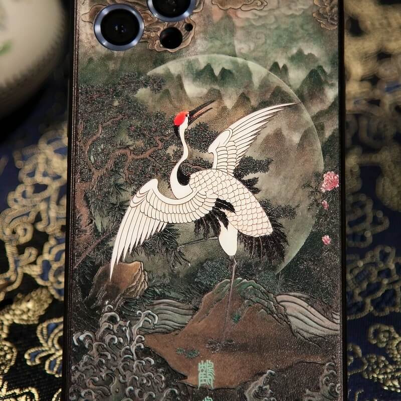 iPhone 16 Pro Max Art Case - Textured Cranes Calling in the Deep Valley TPU iPhone 16 Pro Max Art Case - Textured Cranes Calling in the Deep Valley TPU