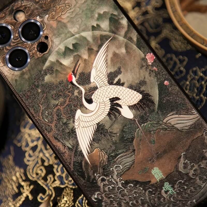 iPhone 16 Pro Max Art Case - Textured Cranes Calling in the Deep Valley TPU iPhone 16 Pro Max Art Case - Textured Cranes Calling in the Deep Valley TPU