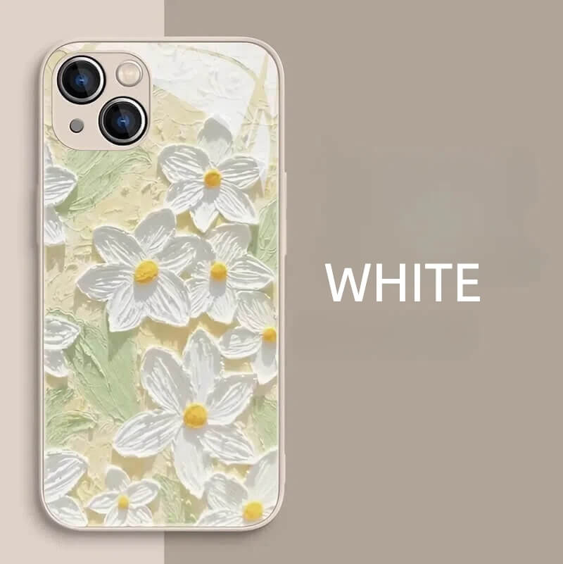 iPhone 16 Pro Max Case - 5.5″ White Liquid Glass with Floral Flower Pattern