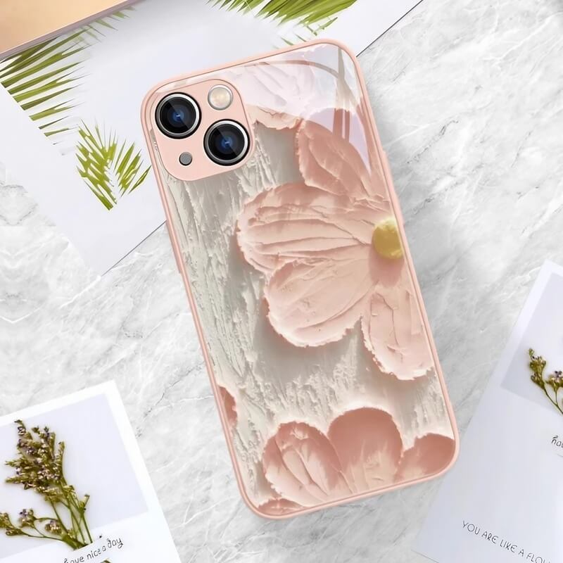 iPhone 16 Pro Max Case - 5.5″ White Liquid Glass with Floral Flower Pattern