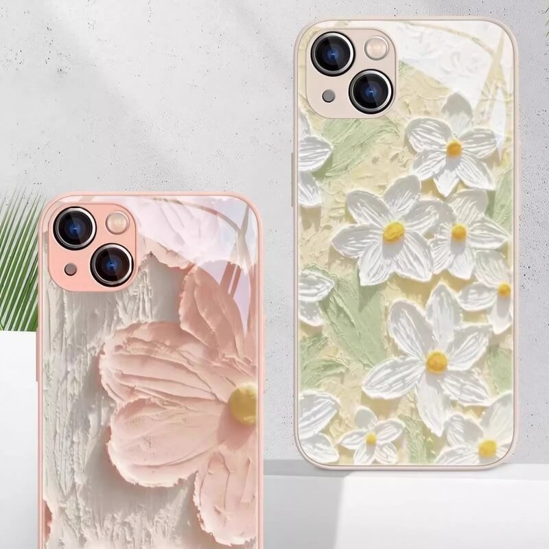 iPhone 16 Pro Max Case - 5.5″ White Liquid Glass with Floral Flower Pattern iPhone 16 Pro Max Case - 5.5″ White Liquid Glass with Floral Flower Pattern