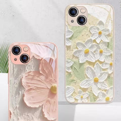 iPhone 16 Pro Max Case - 5.5″ White Liquid Glass with Floral Flower Pattern