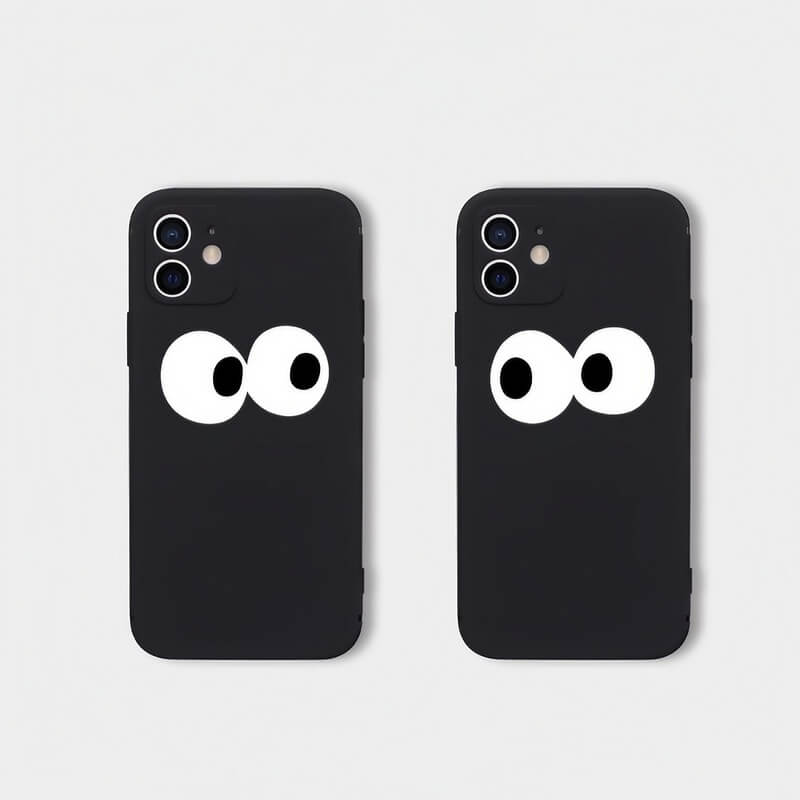 iPhone 16 Pro Max Case - Black A Silicone with Eyes Pattern - Matching Couple