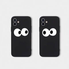 iPhone 16 Pro Max Case - Black A Silicone with Eyes Pattern - Matching Couple