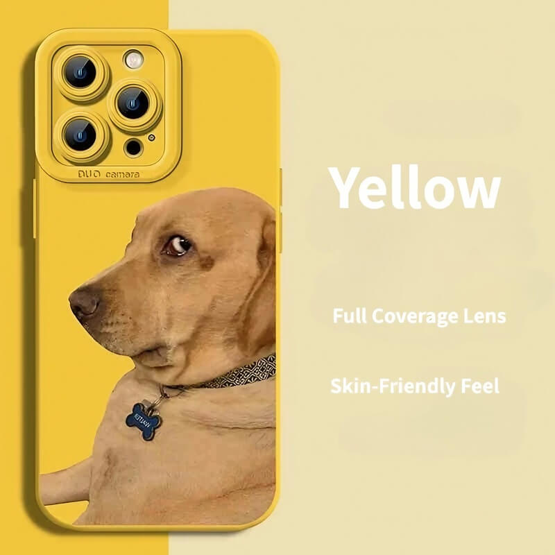 iPhone 16 Pro Max Case - Silicone Yellow - Playfully Cross-eyed Labrador 6″ Design