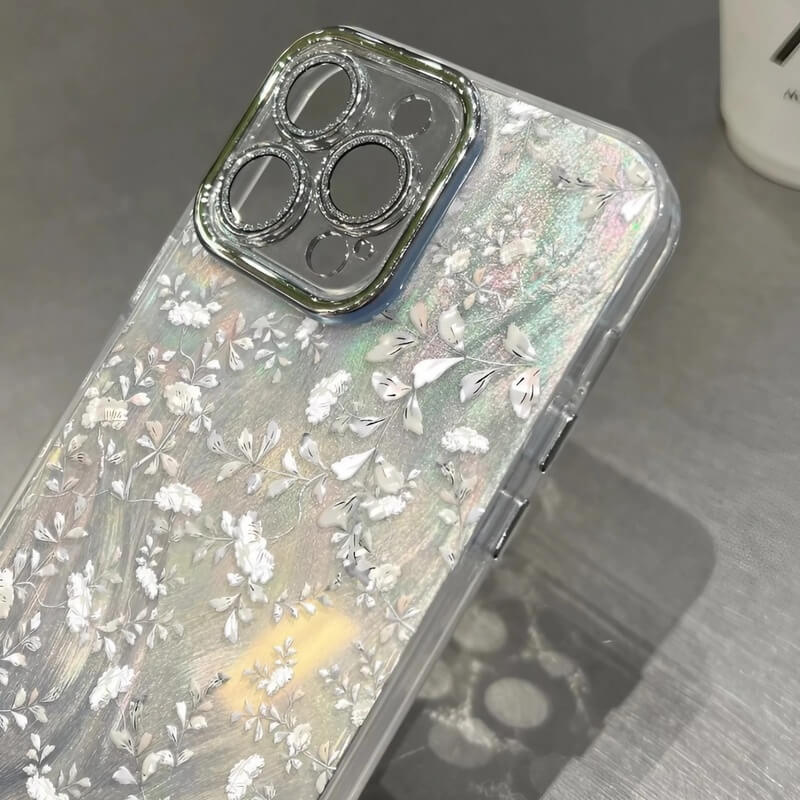 iPhone 16 Pro Max Case - Silver Transparent Floral Blooming Flowers Pattern Acrylic iPhone 16 Pro Max Case - Silver Transparent Floral Blooming Flowers Pattern Acrylic