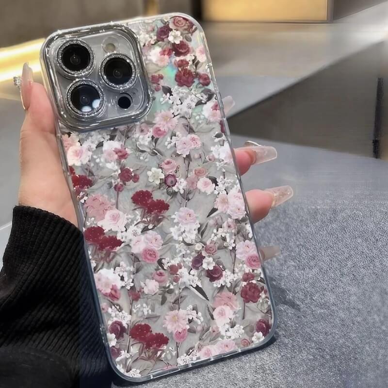 iPhone 16 Pro Max Case - Silver Transparent Floral Blooming Flowers Pattern Acrylic