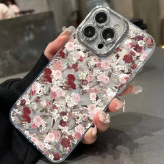 iPhone 16 Pro Max Case - Silver Transparent Floral Blooming Flowers Pattern Acrylic