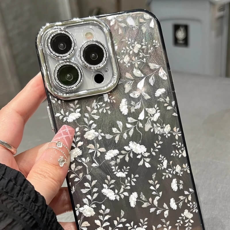 iPhone 16 Pro Max Case - Silver Transparent Floral Blooming Flowers Pattern Acrylic iPhone 16 Pro Max Case - Silver Transparent Floral Blooming Flowers Pattern Acrylic