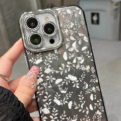 iPhone 16 Pro Max Case - Silver Transparent Floral Blooming Flowers Pattern Acrylic