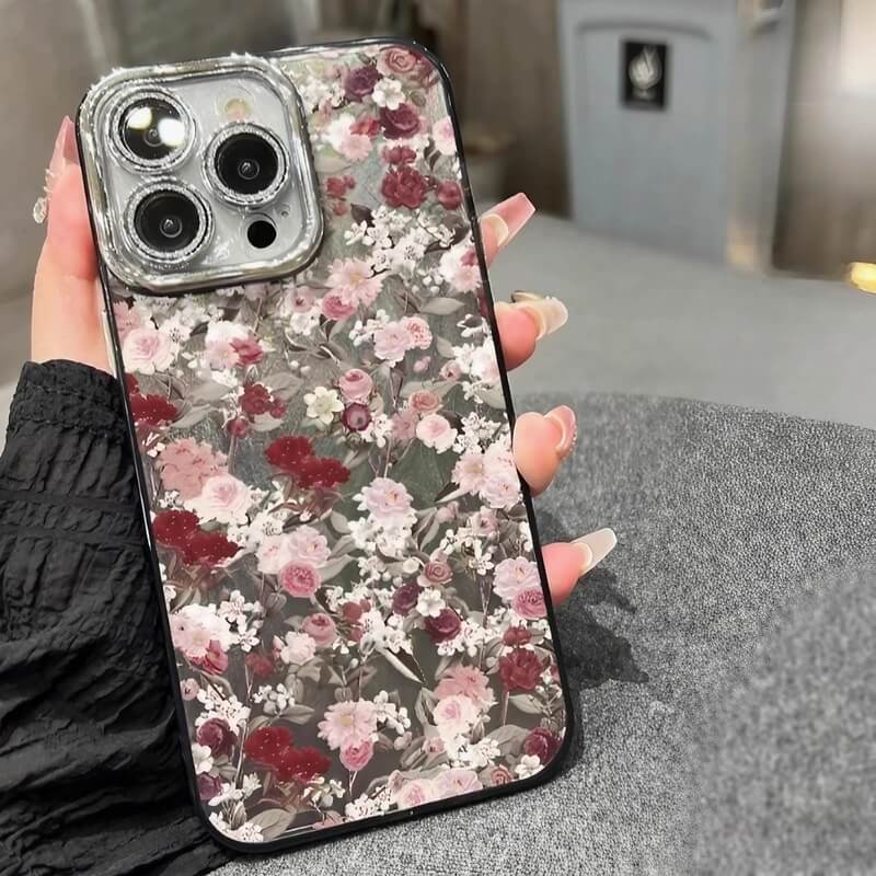 iPhone 16 Pro Max Case - Silver Transparent Floral Blooming Flowers Pattern Acrylic iPhone 16 Pro Max Case - Silver Transparent Floral Blooming Flowers Pattern Acrylic
