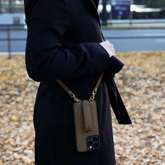 iPhone 16 Pro Max Leather Case - Black Real Leather Wallet with Phone Grip and Sling Bag