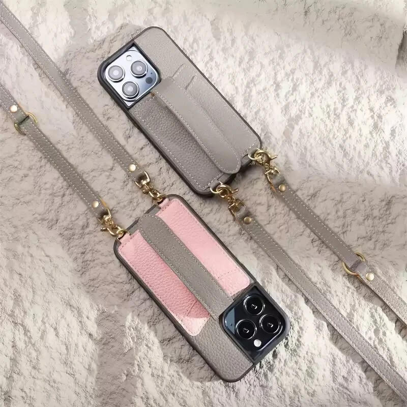 iPhone 16 Pro Max Leather Case - Black Real Leather Wallet with Phone Grip and Sling Bag iPhone 16 Pro Max Leather Case - Black Real Leather Wallet with Phone Grip and Sling Bag