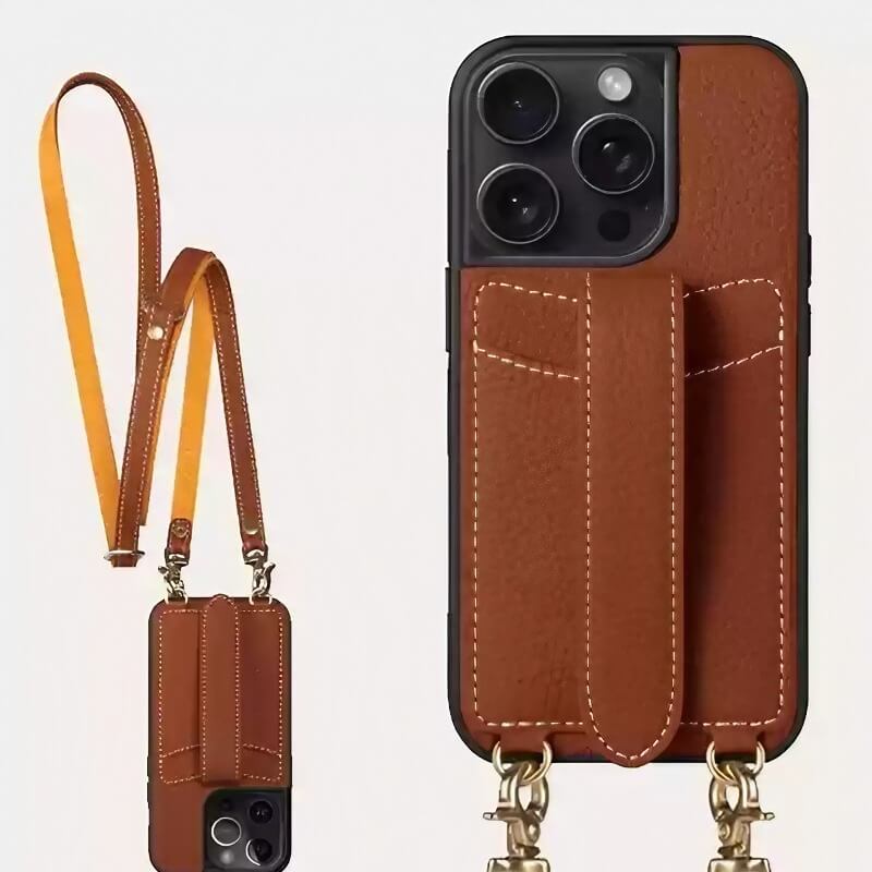 iPhone 16 Pro Max Leather Case - Black Real Leather Wallet with Phone Grip and Sling Bag iPhone 16 Pro Max Leather Case - Black Real Leather Wallet with Phone Grip and Sling Bag