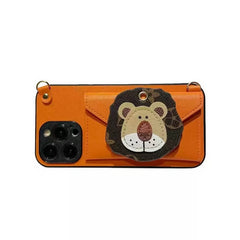 iPhone 16 Pro Max Leather Case - Wallet & Sling Bag - Orange - Lion Motif