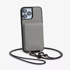 iPhone 16 Pro Max Leather Case with Wallet and Lanyard - Black