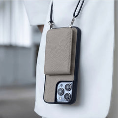 iPhone 16 Pro Max Leather Case with Wallet and Lanyard - Black