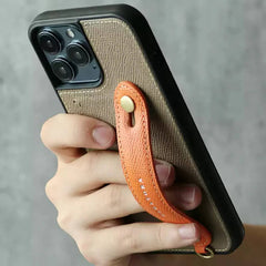 iPhone 16 Pro Max Leather Wallet Case with Phone Grip and Lanyard Black