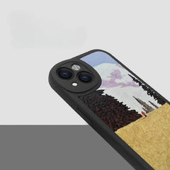 iPhone 16 Pro Max Silicone Case - Black Art Scenery with Lake Motif