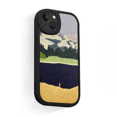 iPhone 16 Pro Max Silicone Case - Black Art Scenery with Lake Motif