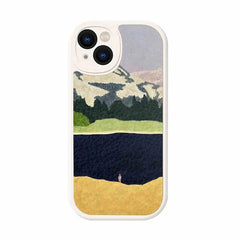 iPhone 16 Pro Max Silicone Case - Black Art Scenery with Lake Motif