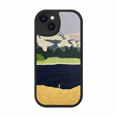 iPhone 16 Pro Max Silicone Case - Black Art Scenery with Lake Motif