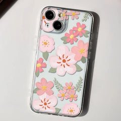 iPhone 16 Pro Max Silicone Case - Transparent Flower Pattern