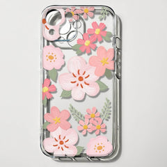 iPhone 16 Pro Max Silicone Case - Transparent Flower Pattern