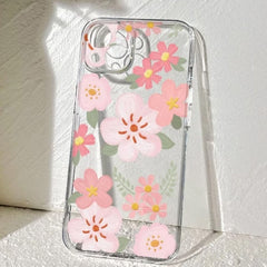 iPhone 16 Pro Max Silicone Case - Transparent Flower Pattern
