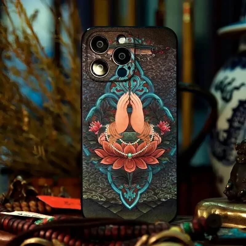 iPhone 16 Pro Max TPU Case - Art Textured Lotus Throne with Buddha's Hand iPhone 16 Pro Max TPU Case - Art Textured Lotus Throne with Buddha's Hand