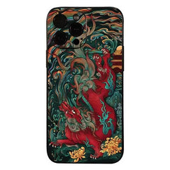 iPhone 16 Pro Max Textured TPU Case - Cloud Sea Qilin Art Design