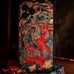 iPhone 16 Pro Max Textured TPU Case - Cloud Sea Qilin Art Design