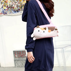 Jumping Cat Cute and Simple Pink Cotton Kawaii Sling Chest Bag Casual Leisure Pack