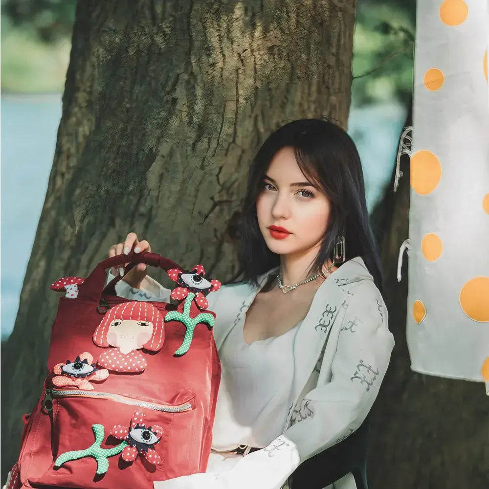 Kawaii Yayoi Kusama Red Polyester 14-inch Casual Cute Handmade Backpack Kawaii Yayoi Kusama Red Polyester 14-inch Casual Cute Handmade Backpack