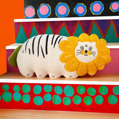 Kawaii and Novelty Tiger-Shaped White Cotton Cute Trow Pillow For Bed, Sofa