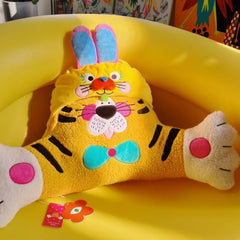 Cute Kawaii Cuddle Tiger Hug Pillow for Bed, Sofa - Adorable Plush, Yellow Furry Cushion