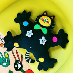 Kawaii Butterfly Cat Plush Cute Throw Pillow for Bed and Sofa in Black Crystal Velvet