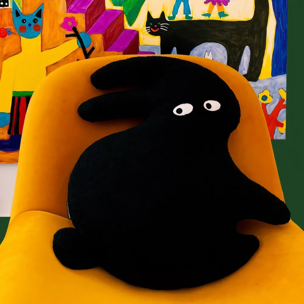 Cute Kawaii Throw Pillow Black Rabbit Shaped Teddy Fur  for Bed, Sofa Cute Kawaii Throw Pillow Black Rabbit Shaped Teddy Fur  for Bed, Sofa