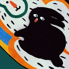 Cute Kawaii Throw Pillow Black Rabbit Shaped Teddy Fur  for Bed, Sofa