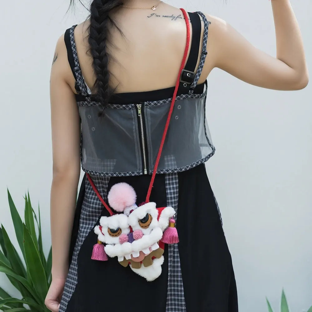 Mini Cotton Kawaii Crossbody Bag in Cute and Unique Lion Dance Style - Handmade Mini Cotton Kawaii Crossbody Bag in Cute and Unique Lion Dance Style - Handmade