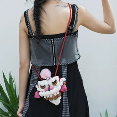 Mini Cotton Kawaii Crossbody Bag in Cute and Unique Lion Dance Style - Handmade