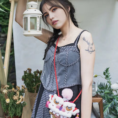 Mini Cotton Kawaii Crossbody Bag in Cute and Unique Lion Dance Style - Handmade