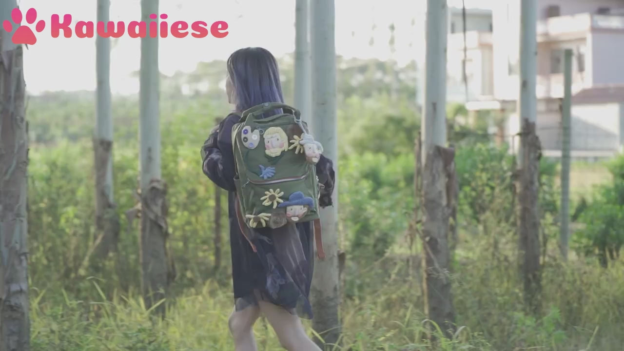 Van Gogh Cute and Stylish Green Polyester Kawaii Backpack Casual and Laptop Handmade Bag