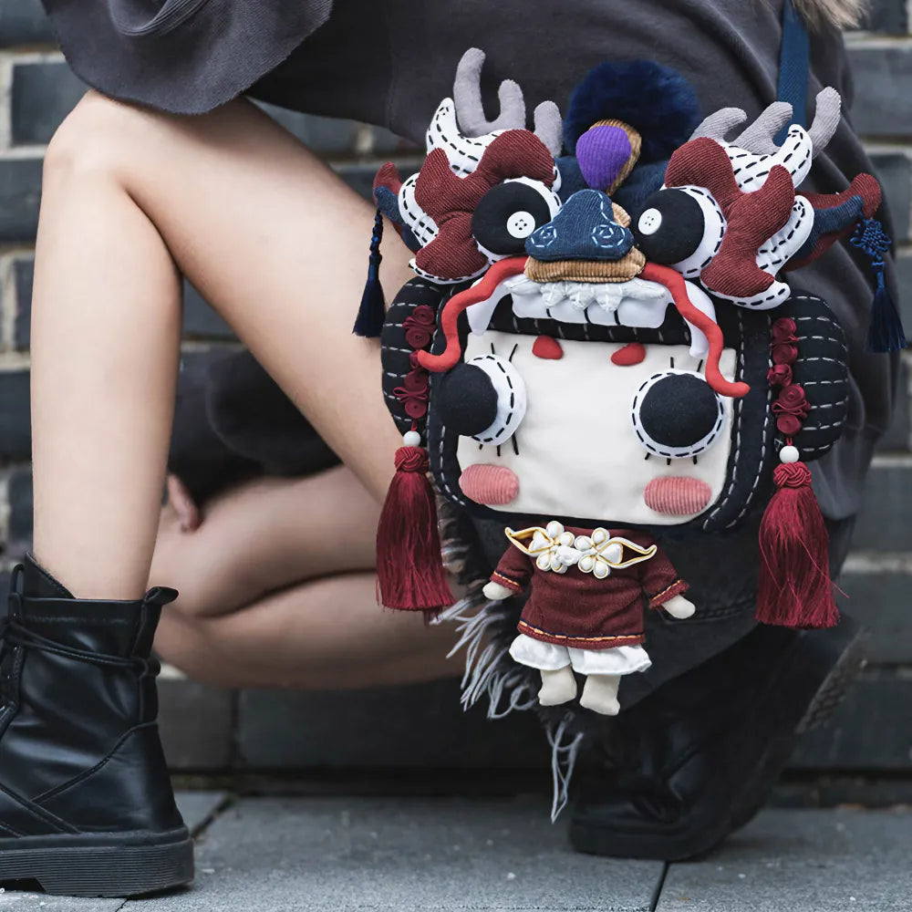 빨간 코튼 귀여운 크로스바디 백, 춤추는 용 모자 디자인 소녀용 귀엽고 캐주얼한 휴대폰 파우치 빨간 코튼 귀여운 크로스바디 백, 춤추는 용 모자 디자인 소녀용 귀엽고 캐주얼한 휴대폰 파우치