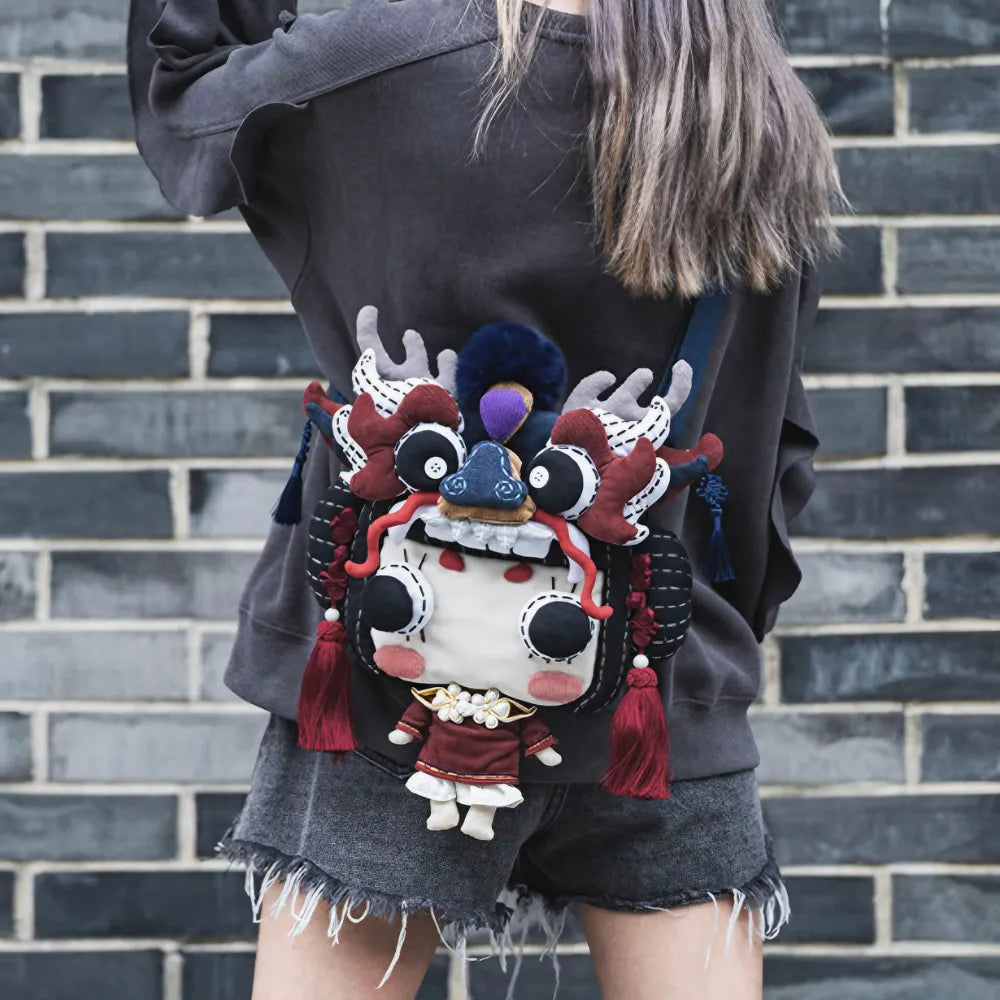 빨간 코튼 귀여운 크로스바디 백, 춤추는 용 모자 디자인 소녀용 귀엽고 캐주얼한 휴대폰 파우치 빨간 코튼 귀여운 크로스바디 백, 춤추는 용 모자 디자인 소녀용 귀엽고 캐주얼한 휴대폰 파우치