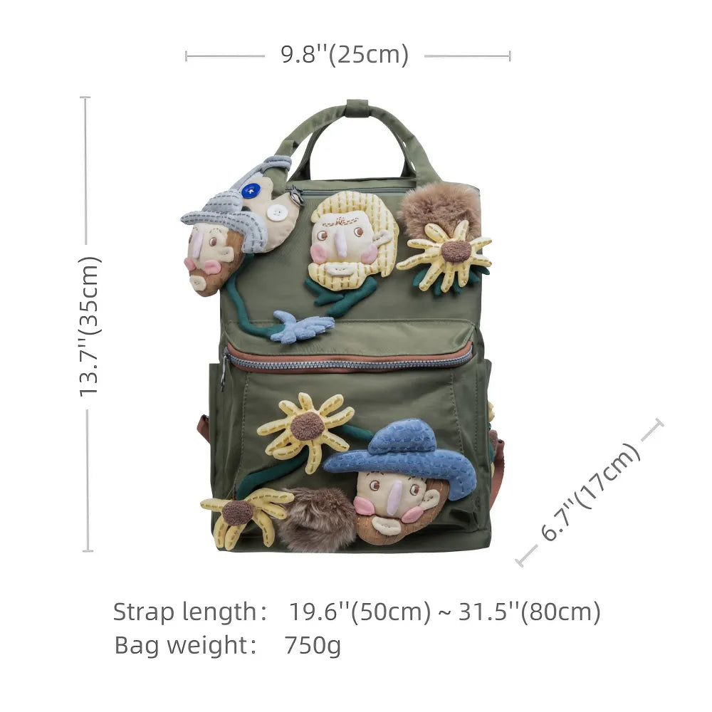 Van Gogh Cute and Stylish Green Polyester Kawaii Backpack Casual and Laptop Handmade Bag Van Gogh Cute and Stylish Green Polyester Kawaii Backpack Casual and Laptop Handmade Bag