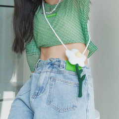 White Rose Cute Crossbody Bag Casual Mini Cotton Kawaii Sling Bag