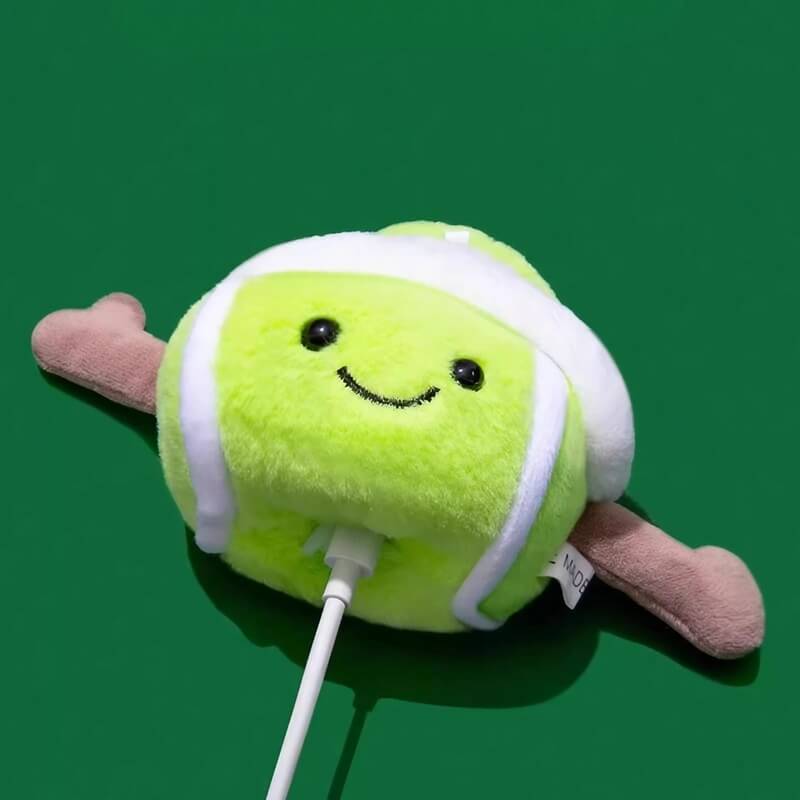 12″ Funny Cute Green Plush AirPods Case - Smiley Face Tennis Ball Theme
